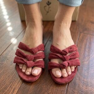 Two Pretty Red Suede Triple Knot Slide Sandals - Leather & Anti-Skid Sole
